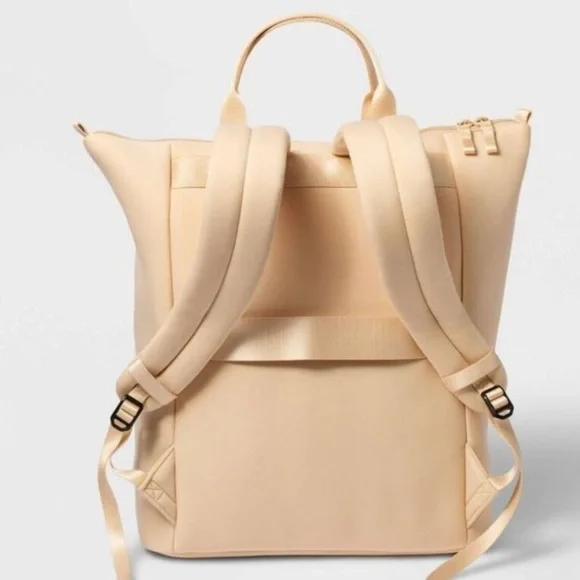 BEIGE TAN SOFT THICK PADDED NEOPRENE BACKPACK NWT - Picture 2 of 4